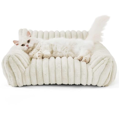 Danchen Hundebett-Sofa, weich, flauschig, Schlafzimmer, Hunde und Katzen, mit rutschfester Unterseite, atmungsaktiv, beruhigend, Wohnzimmer, Haustier-Couch-Matratze für große, mittelgroße Welpen (Weiß von Danchen