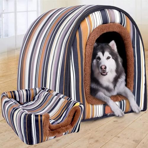 Danchen 2-in-1 extra großes Hundebett mit abnehmbarem Kissen, Angstlinderung, beruhigende Katzenhöhle, Winter, warm, waschbar, faltbar, Jumbo-Hundezelt (3XL für Haustiere unter 60 kg, braune Streifen) Danchen 2-in-1 extra großes Hundebett mit abnehmbarem Kissen, Angstlinderung, beruhigende Katzenhöhle, Winter, warm, waschbar, faltbar, Jumbo-Hundezelt (3XL für Haustiere unter 60 kg, braune Streifen) von Danchen