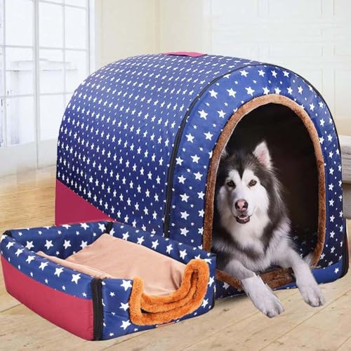 Danchen 2-in-1 extra großes Hundebett mit abnehmbarem Kissen, Angstlinderung, beruhigende Katzenhöhle, Winter, warm, waschbar, faltbar, Jumbo-Hundezelt (3XL für Haustiere unter 60 kg, blaue Sterne) Danchen 2-in-1 extra großes Hundebett mit abnehmbarem Kissen, Angstlinderung, beruhigende Katzenhöhle, Winter, warm, waschbar, faltbar, Jumbo-Hundezelt (3XL für Haustiere unter 60 kg, blaue Sterne) von Danchen