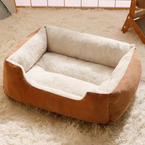 Danchen Hundesofa, Plüsch, waschbar, orthopädisch, Welpenbett, Katzen-Couch mit rutschfester Unterseite, weiches Anti-Angst-Haustier-Sofakissen für große, mittelgroße und kleine Hunde (Braun, 80 x 60 von Danchen