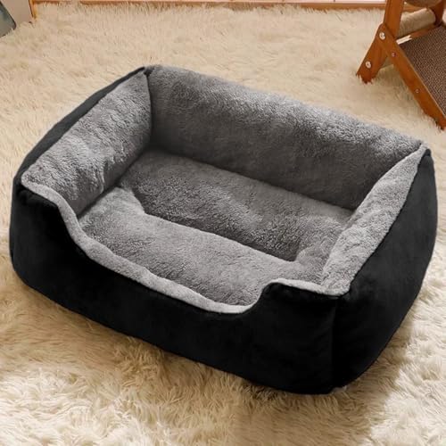 Danchen Hundesofa, Plüsch, waschbar, orthopädisch, Welpenbett, Katzen-Couch mit rutschfester Unterseite, weiches Anti-Angst-Haustier-Sofakissen für große, mittelgroße und kleine Hunde (Schwarz, 80 x von Danchen