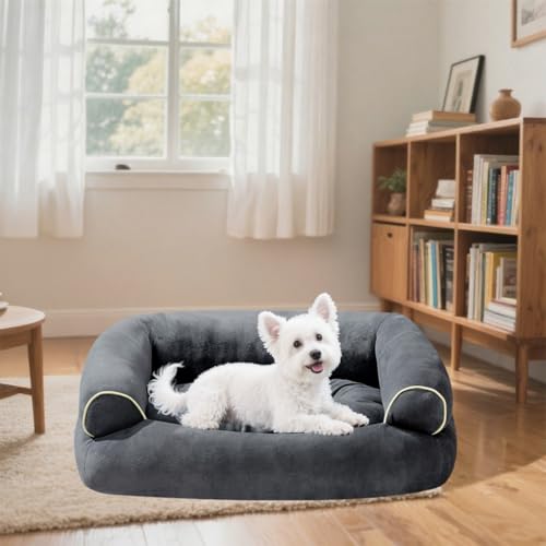 Danchen Hundesofa, atmungsaktiv, orthopädische Haustier-Couch mit rutschfester Unterseite und 3-seitiger Unterstützung, abnehmbarer Sofa-Nackenrolle für große, mittelgroße und kleine Hunde, Katzen von Danchen