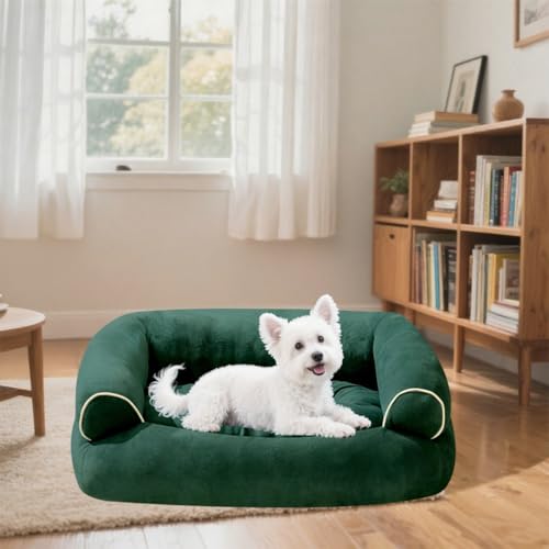 Danchen Hundesofa, atmungsaktiv, orthopädische Haustier-Couch mit rutschfester Unterseite und 3-seitiger Unterstützung, weiches Plüsch, abnehmbare Sofa-Nackenrolle für große, mittelgroße und kleine von Danchen