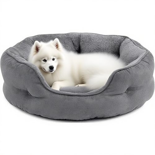 Danchen Hundesofa, gemütlich, Anti-Angst-Hundesofa, Welpenbett mit Seiten und abnehmbarem Kissen, rutschfeste Unterseite, mittlere orthopädische Plüschmatratze, Stuhlmatte (Grau, 50 x 48 x 16 cm) von Danchen