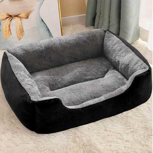 Danchen Mittelgroßes Hundesofa, Plüsch, bequemes Welpen-Katzenbett, Couch mit Seiten, rutschfeste Unterseite, geräumiges kleines Haustier-Sofa, Matratzenkissen für große, mittelgroße Hunde (Schwarz von Danchen
