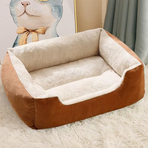 Danchen Mittelgroßes Hundesofa, Plüsch, bequemes Welpen-Katzenbett, Couch mit Seiten, rutschfeste Unterseite, geräumiges kleines Haustier-Sofa, Matratzenkissen für große, mittelgroße Hunde (Braun, 80 von Danchen