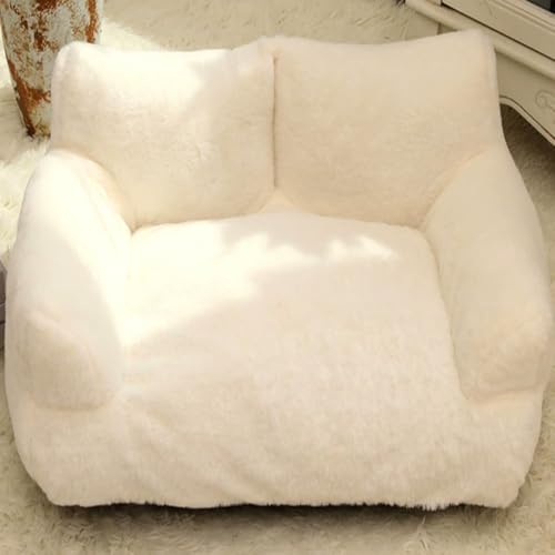 Danchen Orthopädisches Hundebett, Sofa mit Seiten, Haustierbett, superweich, rutschfeste Unterseite, beruhigende Welpen, Katze, Couch, Matratze für große, mittelgroße und kleine Hunde (Weiß, 55 x 40 x von Danchen