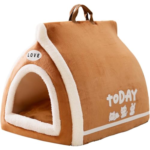 Danchen Weiche, warme Katzenhöhle mit flauschigem Kuschelkissen, Katzen-Schlafbett für Innenkatzen, Kätzchen, Welpen, faltbar, tragbar, abnehmbar, waschbar, Größe L, 50 x 38 x 41 cm, Braun Danchen Weiche, warme Katzenhöhle mit flauschigem Kuschelkissen, Katzen-Schlafbett für Innenkatzen, Kätzchen, Welpen, faltbar, tragbar, abnehmbar, waschbar, Größe L, 50 x 38 x 41 cm, Braun von Danchen