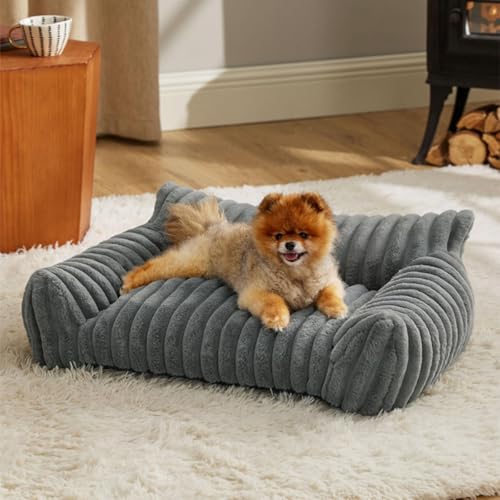 Hundebett, Sofa, flauschig, beruhigend, Plüsch, Katzen- und Hundebett, Couch mit rutschfester Unterseite, geräumig, gemütlich, für den Innenbereich, mittelgroße Welpenmatratze, Sofa, Nackenrolle von Danchen