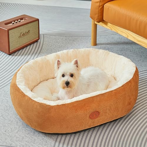 Mittelgroßes Hundesofa, Hundebett, waschbar, mit rutschfestem Boden und erhöhten Seiten, weiche, bequeme Haustier-Couch-Bett, Nackenrolle, Stuhlkissen für große Welpen, Katzen (Braun, 75 x 60 x 8 cm) von Danchen