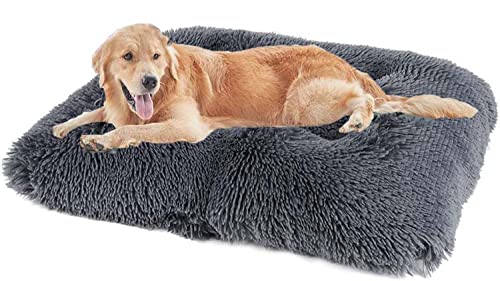Danchen Ultraweiches großes Hundebett, 70 x 50 x 8 cm, hochwertiges warmes Plüschkissen, abnehmbare, waschbare Anti-Rutsch-Matratze, beruhigendes Dunkelgrau von Danchen