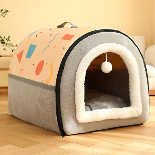 Tragbares 2-in-1-Haustierbett, Indoor-Hundehöhle, Bett, Haus, faltbar, Katze, Hund, Zwinger, Bett, Höhle, rutschfest, warm, Haustier-Unterschlupf, Schlafmatte für Welpen, Kätzchen, Kaninchen von Dancmiu