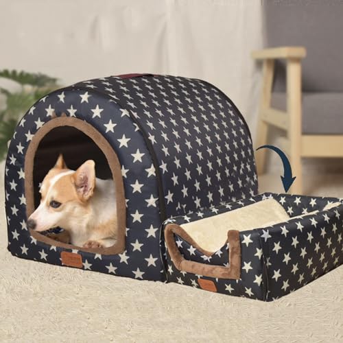 Weiche Warme Hundehöhle Bett, 2 in 1 Katze Hundehaus Bequem Beheiztes Kissen Hundekissen, Waschbar Schlafkorb Haustierbett Haus, Wasserdicht von Dancmiu