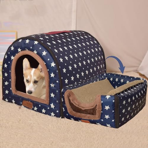 Weiche Warme Hundehöhle Bett, 2 in 1 Katze Hundehaus Bequem Beheiztes Kissen Hundekissen, Waschbar Schlafkorb Haustierbett Haus, Wasserdicht von Dancmiu