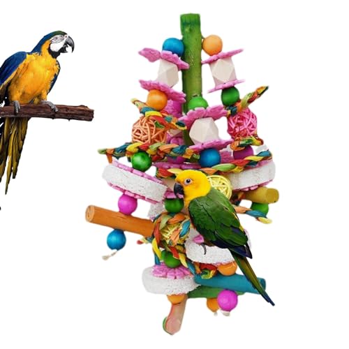 Vogel-Kauspielzeug, Kauspielzeug für Papageien - Bunte natürliche Luffa-Kauspielzeuge, Vogelkäfig-Ornamente | Schnabelschleifzubehör mit Metallhaken, dekoratives Vogelspielzeug für Sittich-Sardellen von Dankek