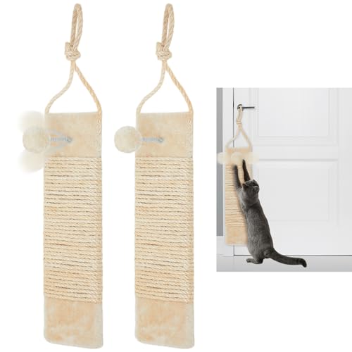 Dansydaisy 2 Stück Kratzbaum für Katzen, Türaufhängung, 49 x 14 cm, Katzenkratzbaum, Wandmontage, natürliches Sisal, Kratzunterlage mit Kugelspielzeug für Innenkatzen von Dansydaisy