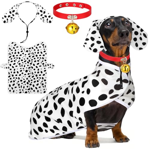 Dansydaisy Dalmatiner-Hundekostüm-Set, niedlicher Dalmatiner-Hundeponcho, Stirnband und rotes Halsband mit Glöckchen, Tierdruck, Cosplay-Kostüm, weicher Mantel für den täglichen Urlaub von Dansydaisy