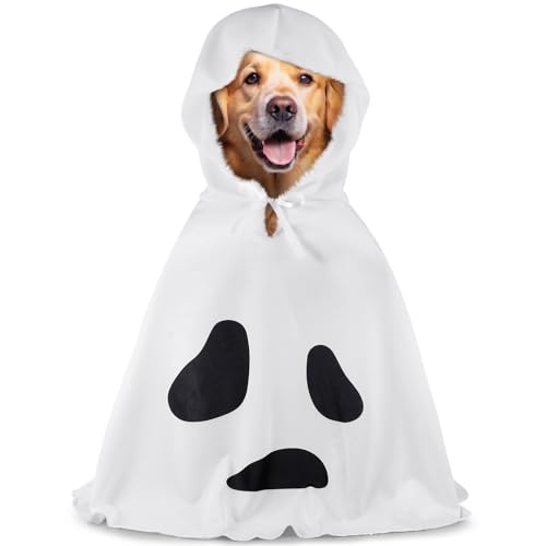 Dansydaisy Halloween-Geister-Hundekostüm, weiß, Halloween-Haustierkostüm mit Hüten, Geisterkostüme für Hunde, Katzen, Haustierkleidung, Halloween-Katzen-Umhang für Party-Dekorationen, Größe L von Dansydaisy