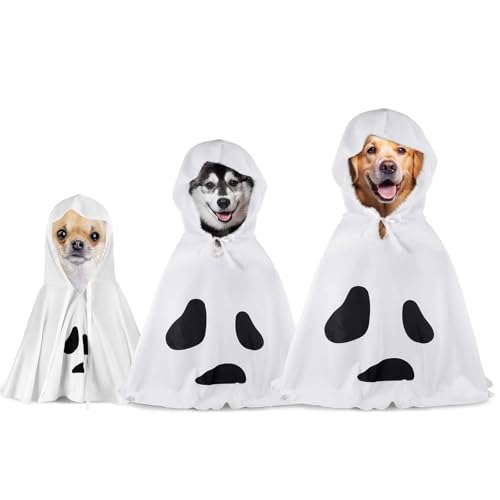 Dansydaisy Halloween-Geister-Hundekostüm, weiß, Halloween-Haustierkostüm mit Hüten, Geisterkostüme für Hunde, Katzen, Haustierkleidung, Halloween-Katzen-Umhang für Party-Dekorationen (mittelgroß) von Dansydaisy
