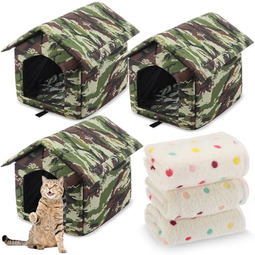 Dansydaisy Katzenhaus für den Außenbereich, wasserdicht, mit weicher Matte, faltbar, warm, Kaninchenhütte, Wildtierzelt, Bett, Katzenhaus für Winter, Wildkatze, Welpen, wetterfest, Tarnmuster, 3er-Set Dansydaisy Katzenhaus für den Außenbereich, wasserdicht, mit weicher Matte, faltbar, warm, Kaninchenhütte, Wildtierzelt, Bett, Katzenhaus für Winter, Wildkatze, Welpen, wetterfest, Tarnmuster, 3er-Set von Dansydaisy