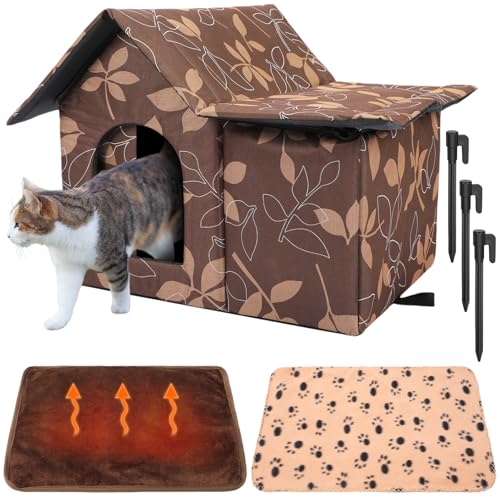 Dansydaisy Katzenhaus für den Außenbereich, wetterfest, großes Blatt, zusammenklappbar, mit wärmender Türmatte, Decke, Wildkatzenbett für Hunde, Welpen, einfach zu montieren, 53,3 x 45,7 cm, 3 Stück von Dansydaisy