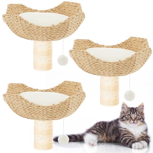 Dansydaisy Kratzbaum, Turm, Ersatzteile, Zubehör-Set, Weidenkorb, Betten, Rattan-Katzenbaum, handgewebtes Seil, Nistschale, weiche Kissen, Schrauben, Bodenplatte mit pelzigen Bällen, 3 Stück von Dansydaisy