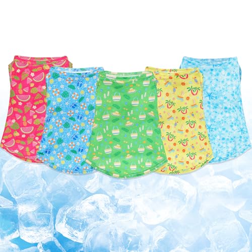 Dansydaisy Kühl-Shirts für Hunde, schnell trocknend, atmungsaktiv, sofort kühlend, leicht, für Sommer, Strand, Hawaii, Jacke mit Kragen für Outdoor, Spaziergänge, Jagd, Wandern, Kleidung, 5 Stück von Dansydaisy