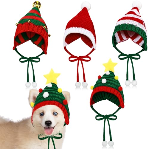 Dansydaisy Weihnachtsmütze für Haustiere, gestrickt, lustig, gehäkelt, niedlich, warm, Weihnachtsdekoration, Weihnachtsmann, Hunde, Bommel, festliche Partykleidung, Hunde-Set, Welpen, Katzen, schöne von Dansydaisy