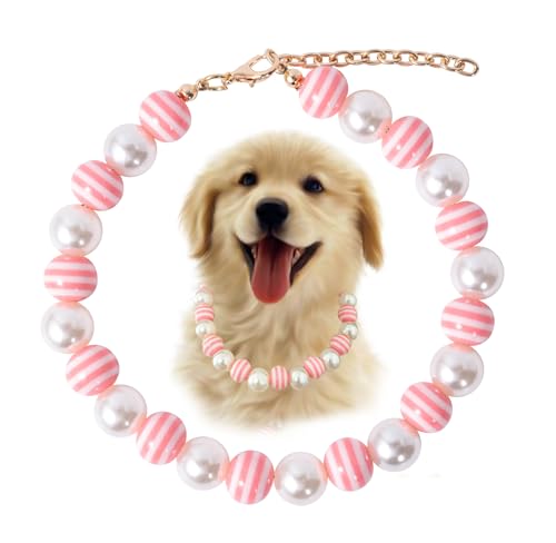Coloful Hundehalsband mit Perlen, herzförmig, Blumenbär, niedliches Perlenhalsband, Halskette für Katzen, Hunde, Welpen (Bonbonrosa, Größe M) von Daovace