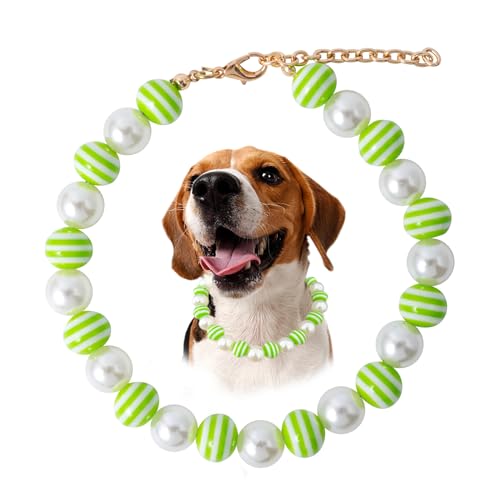 Coloful Hundehalsband mit Perlen, herzförmig, Blumenbär, niedliches Perlenhalsband, Halskette für Katzen, Hunde, Welpen (Süßigkeitengrün, Größe S) von Daovace