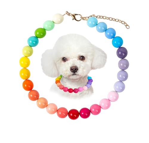 Coloful Hundehalsband mit Perlen, herzförmig, Blumenbär, niedliches Perlenhalsband, Halskette für Katzen, Hunde, Welpen (farbige Perlen, Größe M) von Daovace