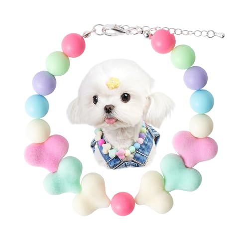Coloful Hundehalsband mit Perlen, herzförmig, Blumenbär, niedliches Perlenhalsband, Halskette für Katzen, Hunde, Welpen (klassisch herzförmig, klein) von Daovace