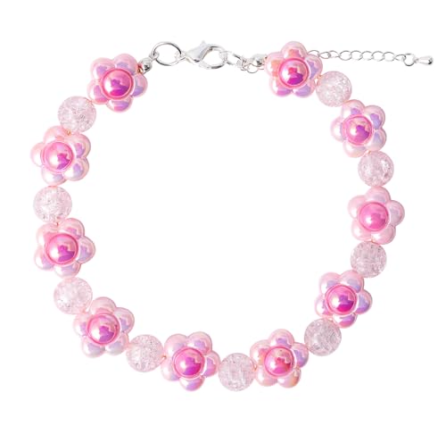 Coloful Hundehalsband mit Perlen, herzförmig, Blumenbär, niedliches Perlenhalsband, Halskette für Katzen, Hunde, Welpen (rosa Blume, klein) von Daovace