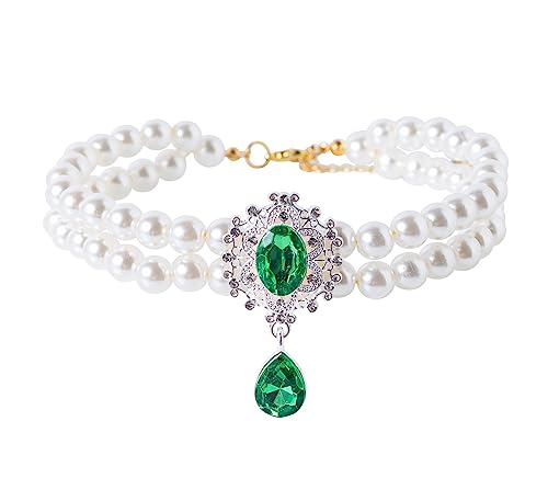 Daovace 2-reihiges Perlenhalsband für Katzen, Perlen-Hundehalsband, Strass-Halsketten für kleine Hunde, Halsband, Zubehör, Katzenperlenhalsband (Medium, Smaragd) von Daovace