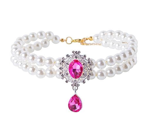 Daovace 2-reihiges Perlenhalsband für Katzen, Perlen-Hundehalsband, Strass-Halsketten für kleine Hunde, Halsband, Zubehör, Katzenperlenhalsband (klein, rosig) von Daovace