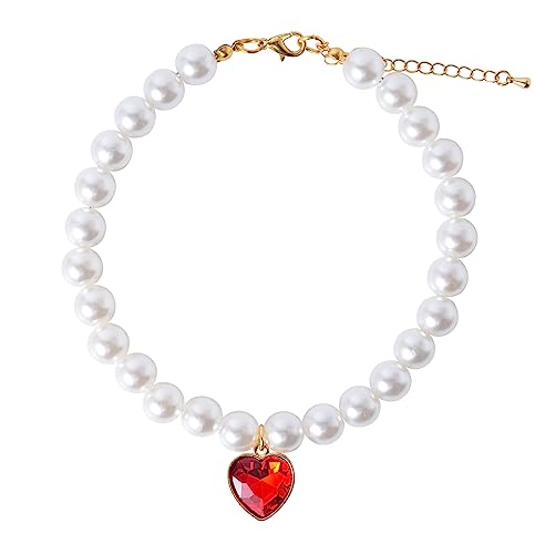 Daovace Pearl Katzenhalsband, Hundehalsband, Strass-Halsketten für kleine Hunde, Halsband, Zubehör, Haustierhalsband (Medium, Rot) von Daovace