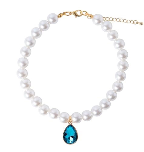 Daovace Pearl Katzenhalsband, Hundehalsband, Strass-Halsketten für kleine Hunde, Halsband, Zubehör, Haustierhalsband (Medium, marineblaue Tropfenform) von Daovace
