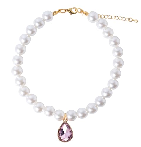 Daovace Pearl Katzenhalsband, Hundehalsband, Strass-Halsketten für kleine Hunde, Halsband, Zubehör, Haustierhalsband (Medium, rosa Tropfenform) von Daovace