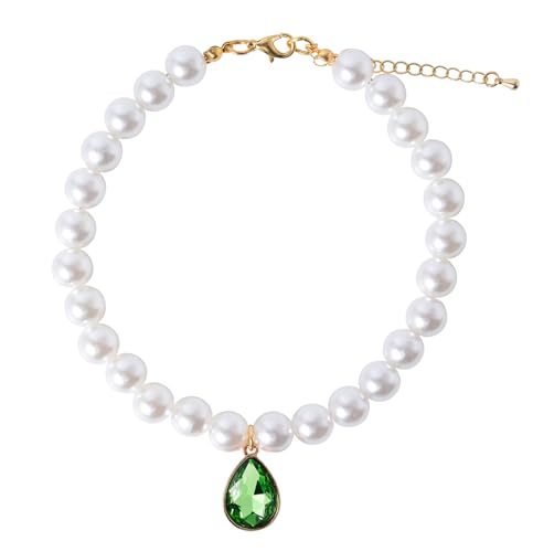 Daovace Pearl Katzenhalsband, Hundehalsband, Strass-Halsketten für kleine Hunde, Halsband, Zubehör, Haustierhalsband (grüne Tropfenform, mittel) von Daovace