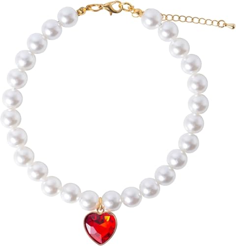 Daovace Perlen-Katzenhalsband, Hundehalsband, Strass-Halsketten für kleine Hunde, Halsband, Zubehör, Haustierhalsband (rot, groß) von Daovace