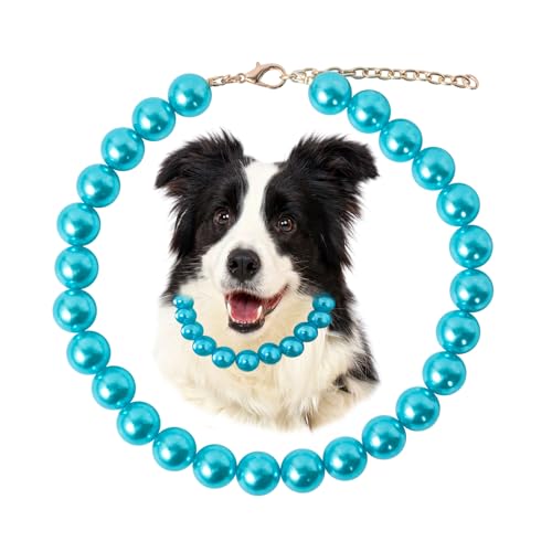 Daovace Perlenhalsband, handgefertigt, ausgefallenes Hundehalsband mit Glöckchen, Halskette für kleine Hunde, Welpen (45,7 cm + 7,6 cm, Blau Daovace Perlenhalsband, handgefertigt, ausgefallenes Hundehalsband mit Glöckchen, Halskette für kleine Hunde, Welpen (45,7 cm + 7,6 cm, Blau von Daovace