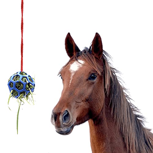 Pferdespielzeug, Darryy Spielzeug für Pferde Gegen Langeweile, Pferde Leckerli Ball Blauer, Futterball für Ziegen, Heu Slow Feeder mit Red Nylon Seil, Heu Futterspender für Pferd, Ziegen, Schafe von Darryy