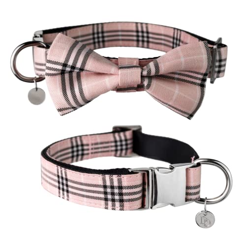 Dashin' Dogz Hundehalsband mit abnehmbarer Schleife, Hellrosa kariert, mit Schleife, schottisches Schottenkaro-Hundehalsband mit Schleife, (XS, Hellrosa) von Dashin' Dogz