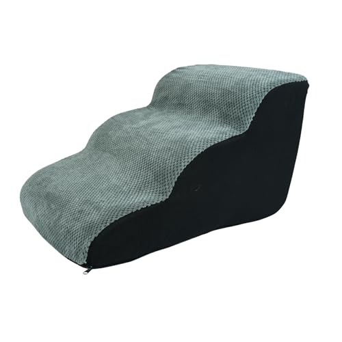 Dastium Pets - Graue Hundetreppe mit 3 Stufen, Haustiertreppe mit Rutschfestem Boden,Waschbarer Hundetreppe 35cm Hoch, Hunde Treppen mit Abnehmbarem und Waschbarem Bezug von Dastium