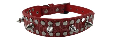 PetStar Hundehalsband, Lederoptik, für Rechtshänder, Halsband mit Nieten, Haustierzubehör, Größe M, Rot von DataPrice