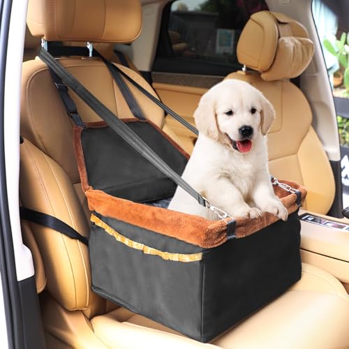 Datanly Autositz für Hunde Hundeerhöhung Autositz mit Metallrahmen, waschbarer Haustierautositz mit dickem Kissen und Taschen für kleine Haustiere bis zu 10 kg von Datanly