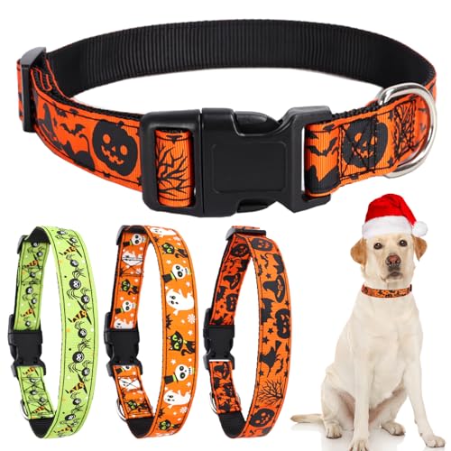 Daugezal Halloween-Hundehalsbänder, Kürbisse, bedruckt, strapazierfähiges Nylon-Halsband für kleine, mittelgroße und große Hunde, Herbstdekoration, L von Daugezal
