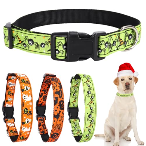 Daugezal Halloween-Hundehalsbänder, kleine Spinnen-Druck, strapazierfähiges Nylon-Halsband für kleine, mittelgroße und große Hunde, Herbstdekoration, Größe M von Daugezal