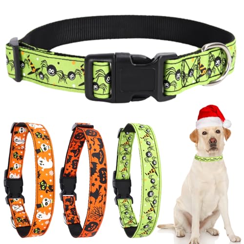 Daugezal Halloween-Hundehalsbänder, kleine Spinnen-Druck, strapazierfähiges Nylon-Halsband für kleine, mittelgroße und große Hunde, Herbstdekoration, L von Daugezal