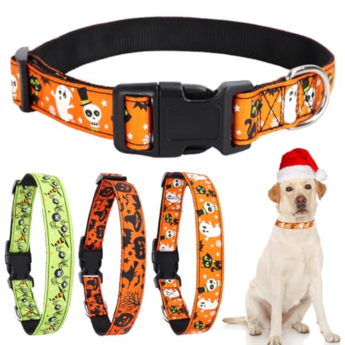 Daugezal Halloween-Hundehalsband, kleine Katze, Monster-Druck, strapazierfähiges Nylon-Halsband für kleine, mittelgroße und große Hunde, Herbstdekoration, XL von Daugezal